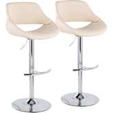 Fabrico Adjustable Bar Stool in Cream Leatherette, Chrome & T Footrest (Set of 2)